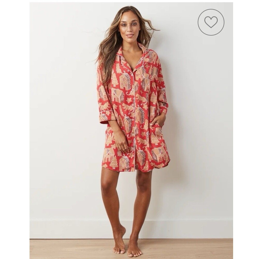 Print Fresh Eco Satin Sleep Shirt in Gingerbread Party XL Holidays Cute